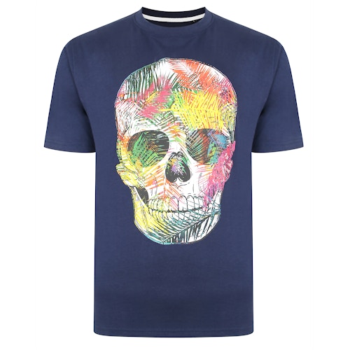 KAM Coloured Skull Print T-Shirt Navy